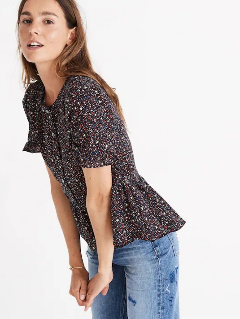 Madewell Studio Ruffle-Hem Top in Starry Night